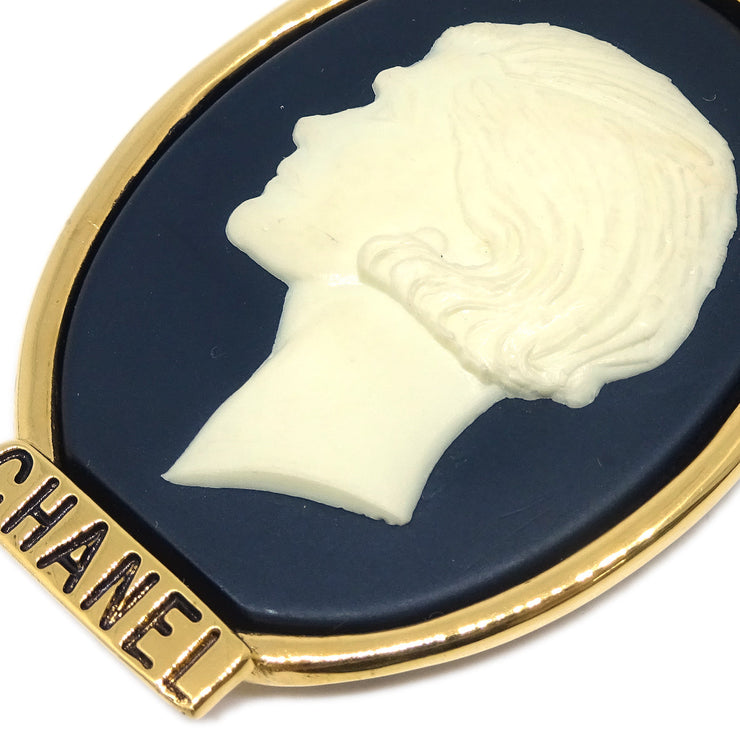 Chanel Cameo Dangle Earrings Clip-On Gold