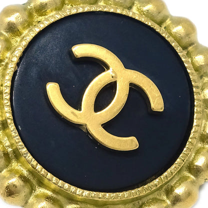 Chanel Gold Black Button Earrings Clip-On 95P