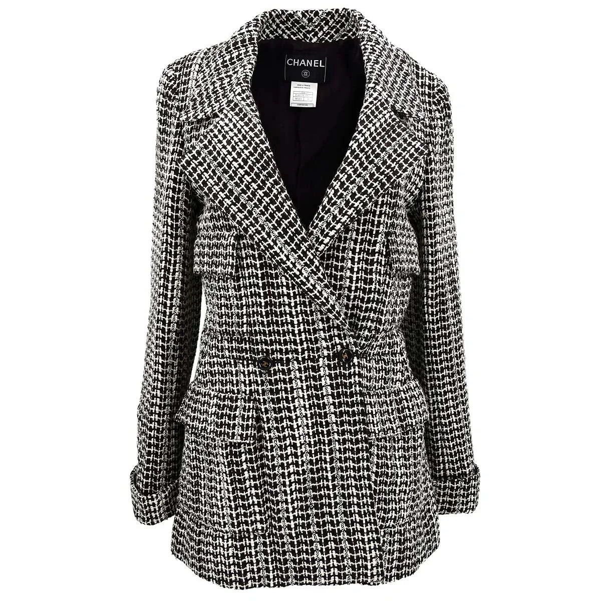 Chanel Double Breasted Jacket Brown Tweed 01A #38