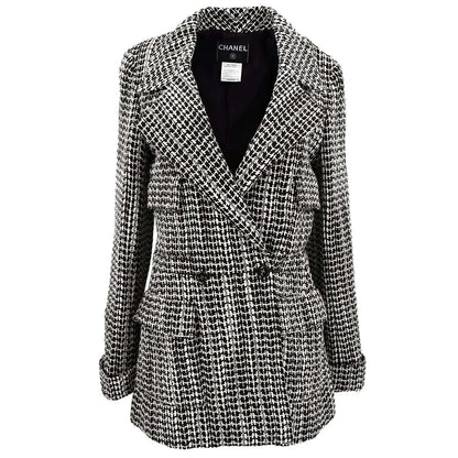 Chanel Double Breasted Jacket Brown Tweed 01A #38