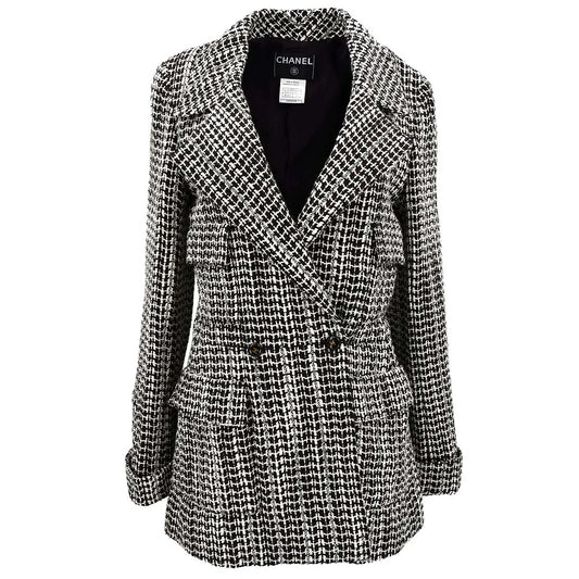 Chanel Double Breasted Jacket Brown Tweed 01A #38