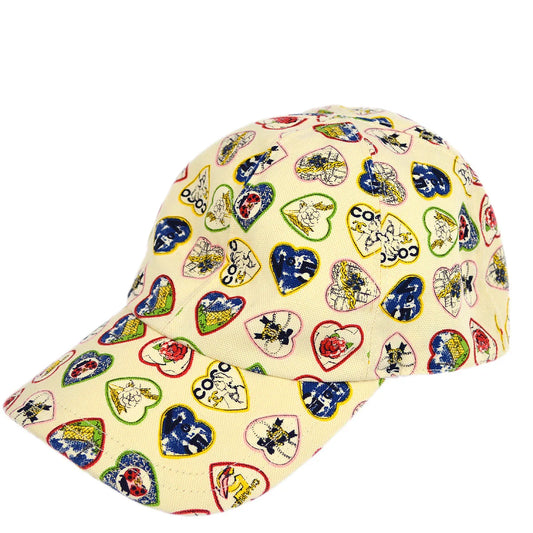 Chanel Ivory Valentine Edition Heart Pattern Cap Hat #M Small Good