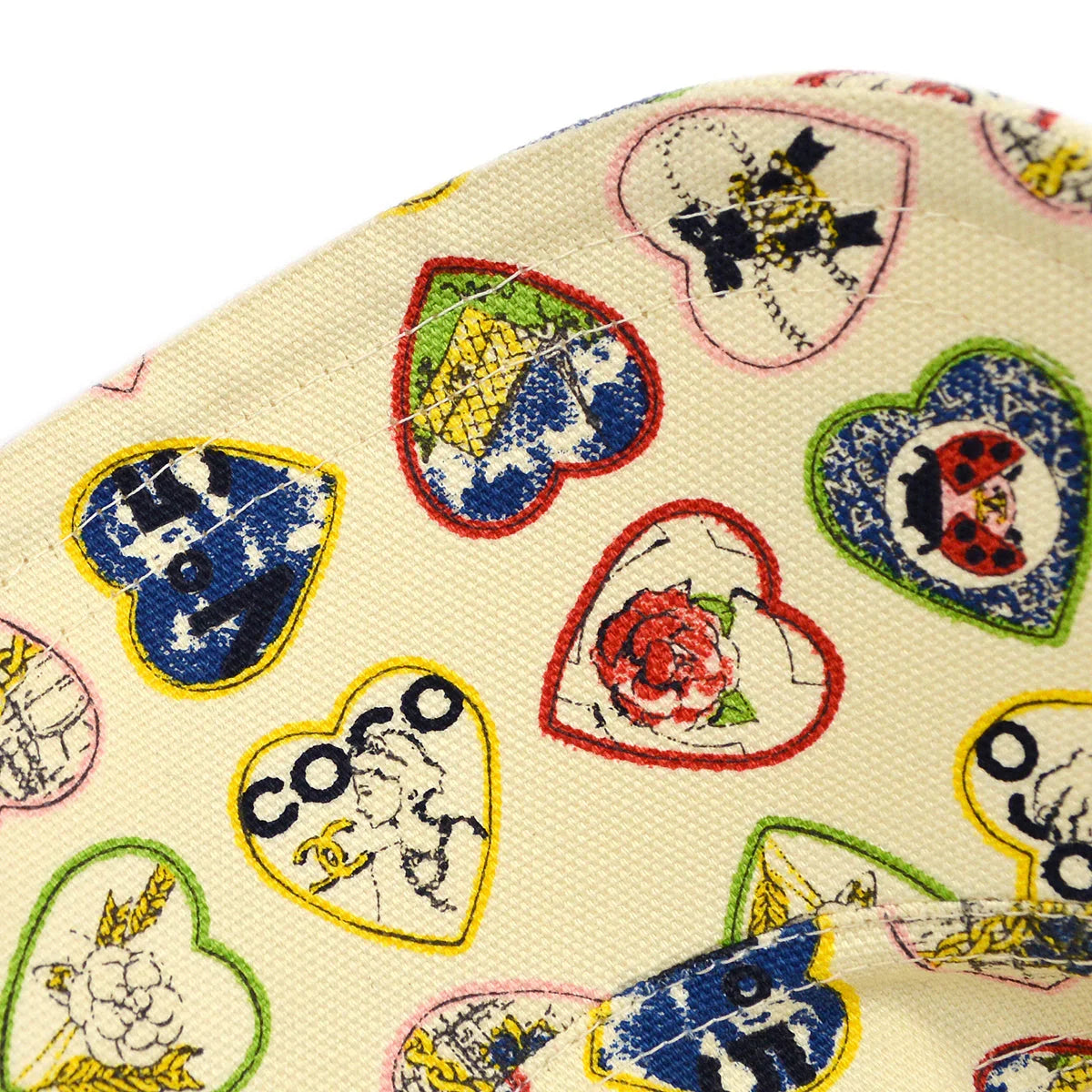 Chanel Ivory Valentine Edition Heart Pattern Cap Hat #M Small Good