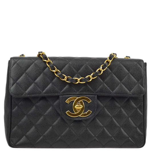 Chanel 1994-1996 Black Caviar Jumbo Classic Flap Bag