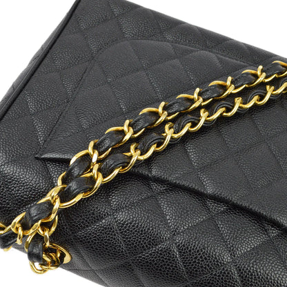 Chanel 1994-1996 Black Caviar Jumbo Classic Flap Bag