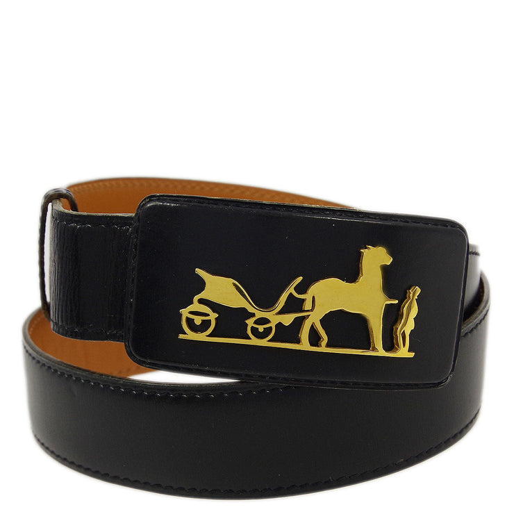 Hermes 1981 Horse Carriage Belt Black #70 Small Good