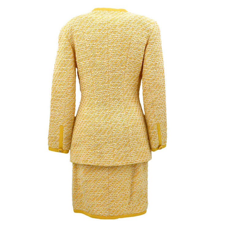 Chanel Setup Suit Collarless Jacket Skirt Yellow 25 #34
