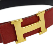 Hermes 2001 Red Courchevel Constance Reversible Belt #74R Small Good