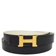 Hermes 2008 Black Box Calf Constance Reversible Belt #90 Small Good
