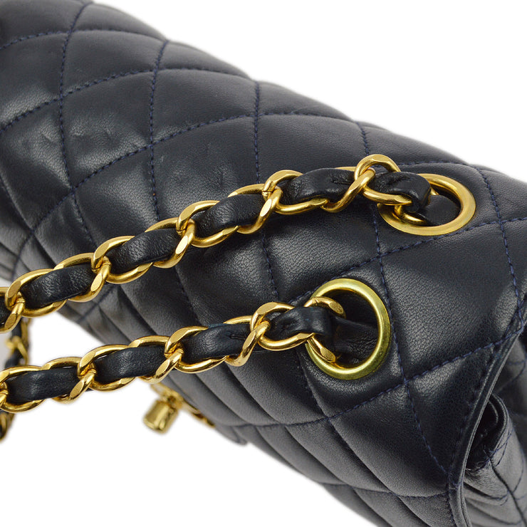 Chanel Navy Lambskin Double Sided Classic Flap Shoulder Bag 