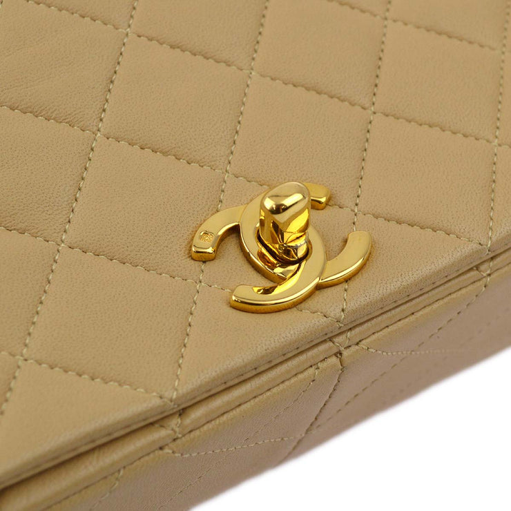 Chanel Beige Lambskin Turnlock Small Full Flap Shoulder Bag