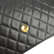 Chanel 2000-2001 Black Lambskin Medium Pushlock Halp Flap Shoulder Bag