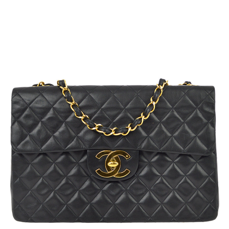 Chanel 1991-1994 Black Lambskin Maxi Classic Flap Shoulder Bag