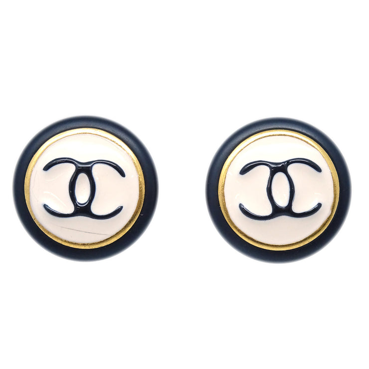 Chanel Black Button Earrings Clip-On 96P