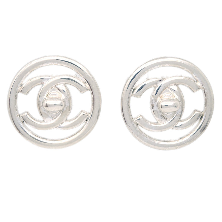 Chanel CC Turnlock Round Earrings Clip-On Silver 97P