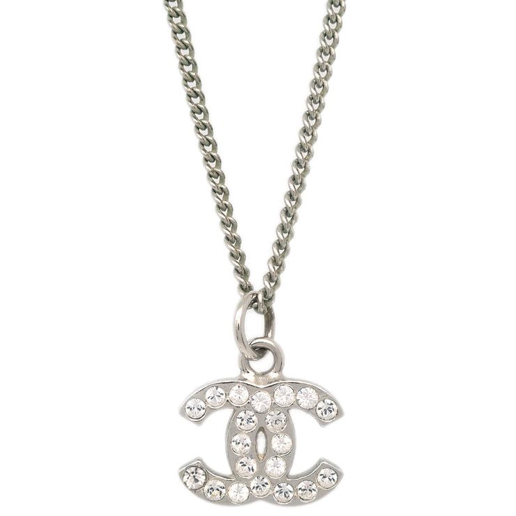 Chanel Silver Necklace Pendant Rhinestone