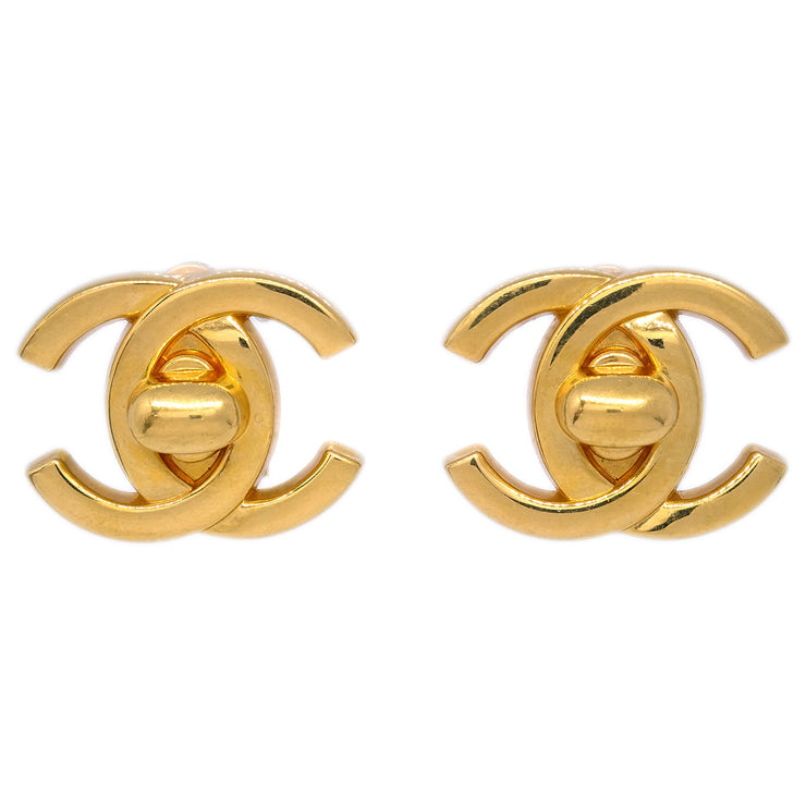 Chanel CC Turnlock Earrings Clip-On Gold Large 97P