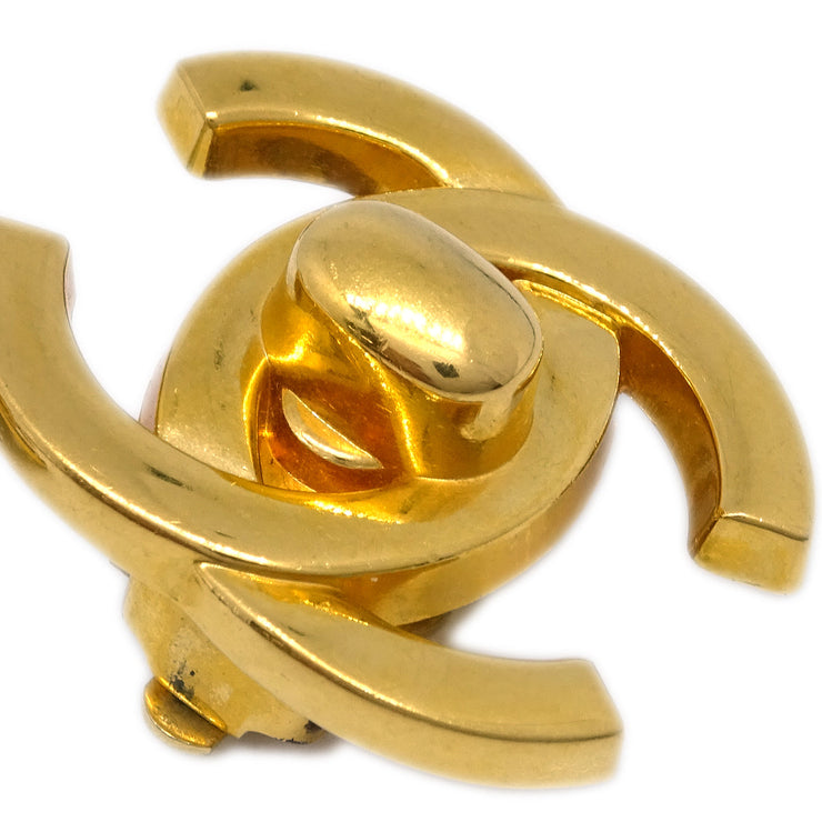 Chanel CC Turnlock Earrings Clip-On Gold Large 97P