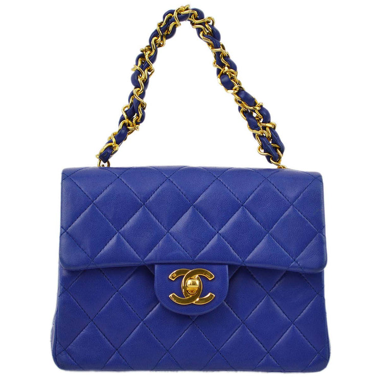 Chanel Blue Lambskin Mini Classic Square Flap Handbag – AMORE 
