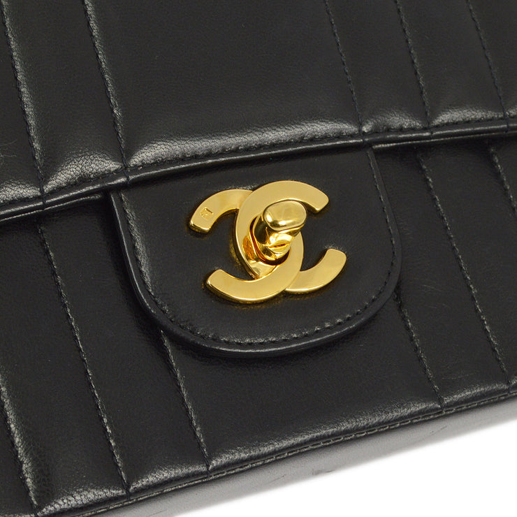 Chanel 1991-1994 Black Lambskin Mademoiselle Medium Shoulder Bag