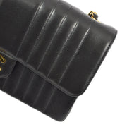 Chanel 1991-1994 Black Lambskin Mademoiselle Medium Shoulder Bag