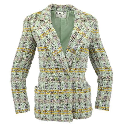 Chanel Double Breasted Jacket Green Tweed