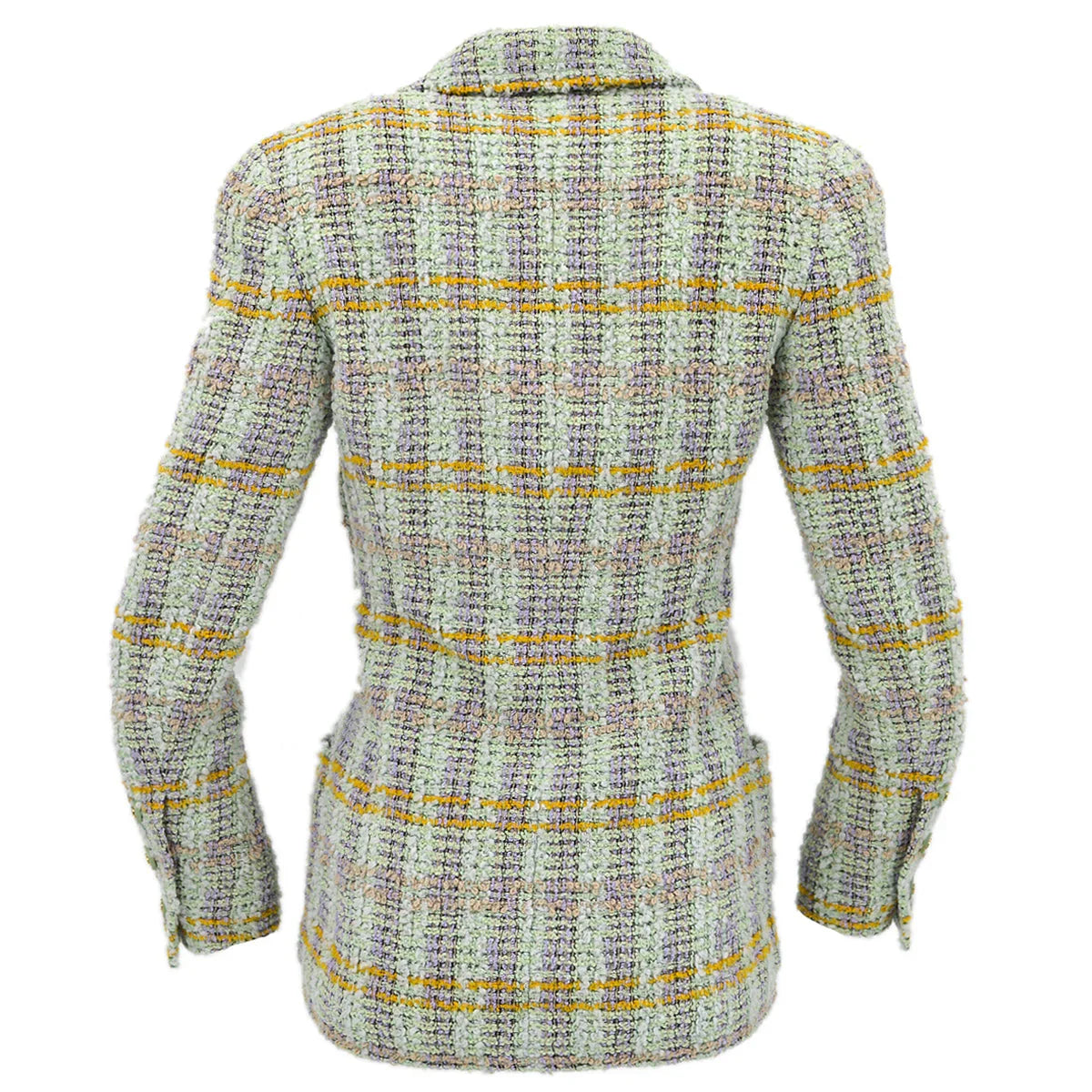 Chanel Double Breasted Jacket Green Tweed