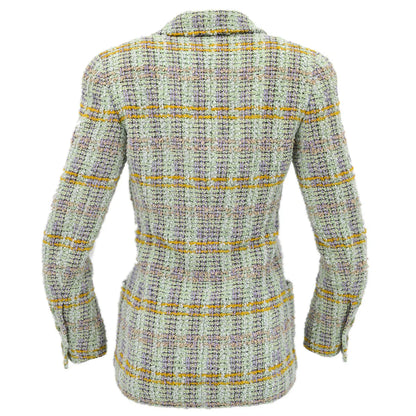 Chanel Double Breasted Jacket Green Tweed