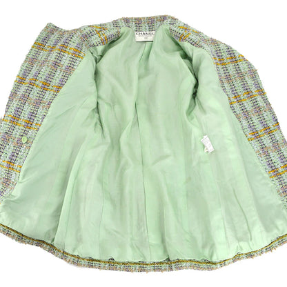 Chanel Double Breasted Jacket Green Tweed