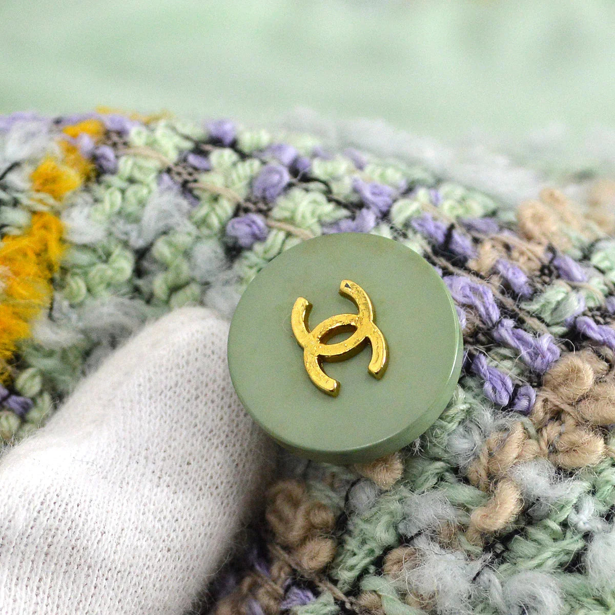 Chanel Double Breasted Jacket Green Tweed