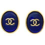 Chanel Gripoix Oval Earrings Clip-On Blue 93A