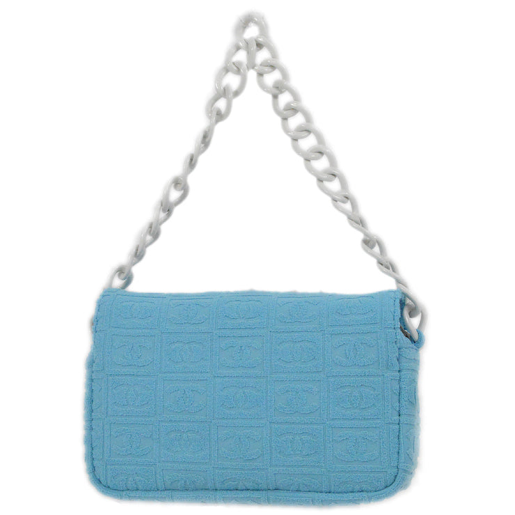 Chanel Light Blue Cotton Straight Flap Acrylic Chain Handbag