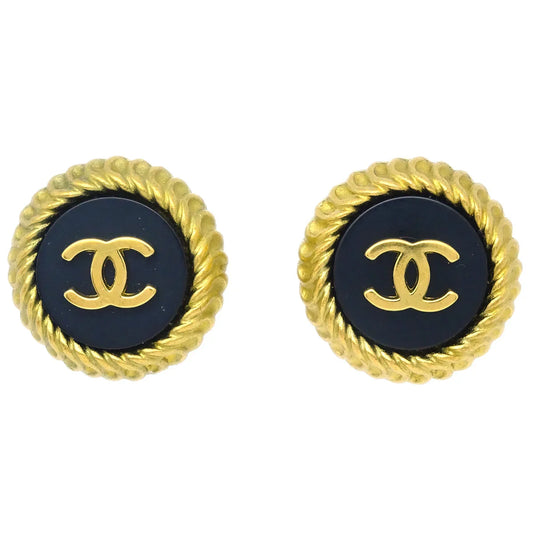Chanel Black & Gold Rope Edge Earrings Clip-On