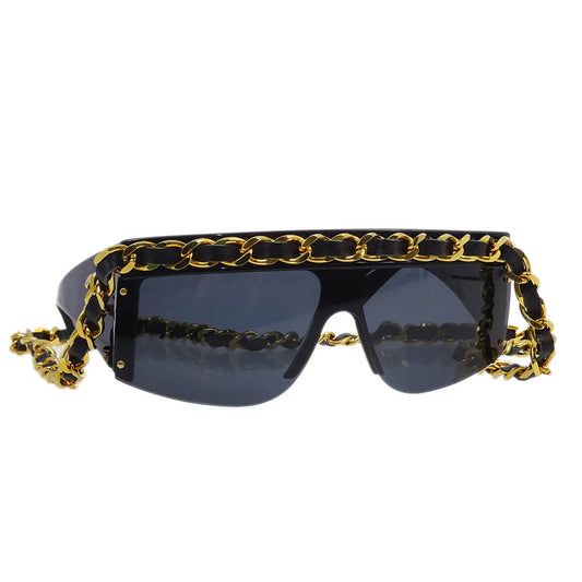 Chanel Chain Sunglasses Eyewear Black Small Good
