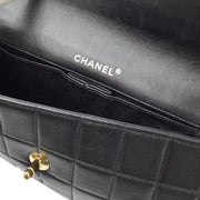 Chanel 2003-2004 Black Lambskin Choco Bar East West Shoulder Bag