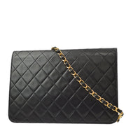 Chanel 1994-1996 Black Lambskin Pushlock Medium Half Flap Shoulder Bag