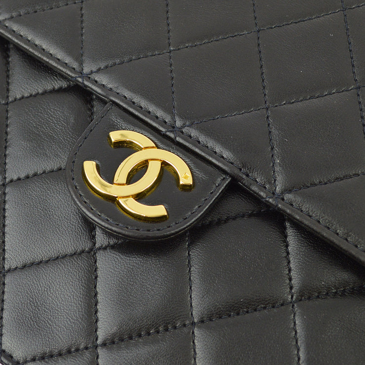 Chanel 1994-1996 Black Lambskin Pushlock Medium Half Flap Shoulder Bag