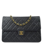 Chanel 1996-1997 Black Lambskin Pushlock Medium Half Flap Shoulder Bag