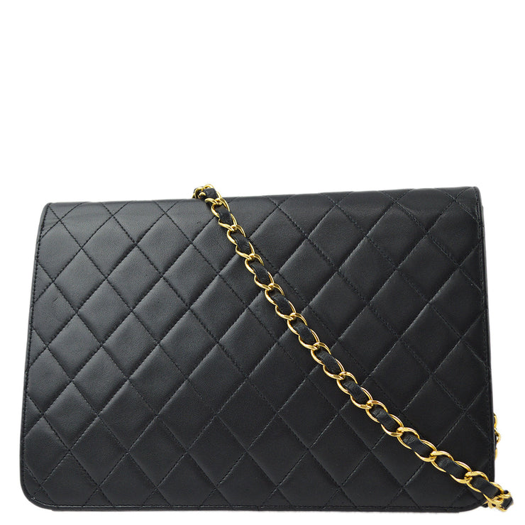 Chanel 1996-1997 Black Lambskin Pushlock Medium Half Flap Shoulder Bag