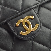 Chanel 1996-1997 Black Lambskin Pushlock Medium Half Flap Shoulder Bag