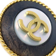 Chanel Black Button Shell Earrings Clip-On 95P