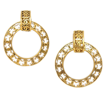 Chanel Gold Dangle Hoop Earrings Clip-On 25