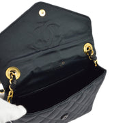 Chanel 1986-1988 Black Satin Rhinestone Chain Shoulder Bag