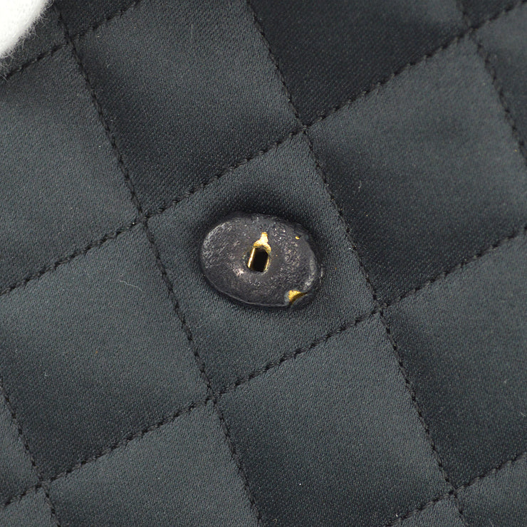 Chanel 1986-1988 Black Satin Rhinestone Chain Shoulder Bag
