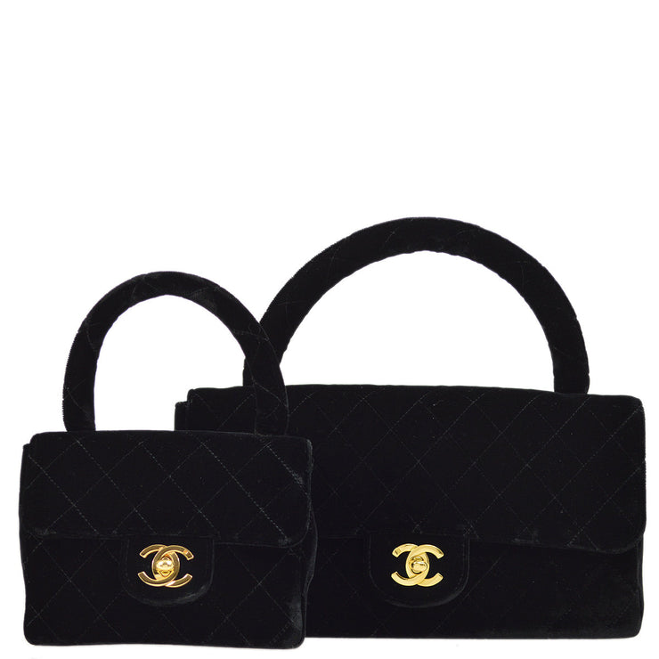 Chanel 1994-1996 Black Velvet Classic Single Flap 2 in 1 Handbag Set