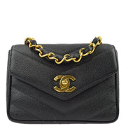 Chanel 1994-1996 Black Caviar Chevron Mini Square Shoulder Bag 17