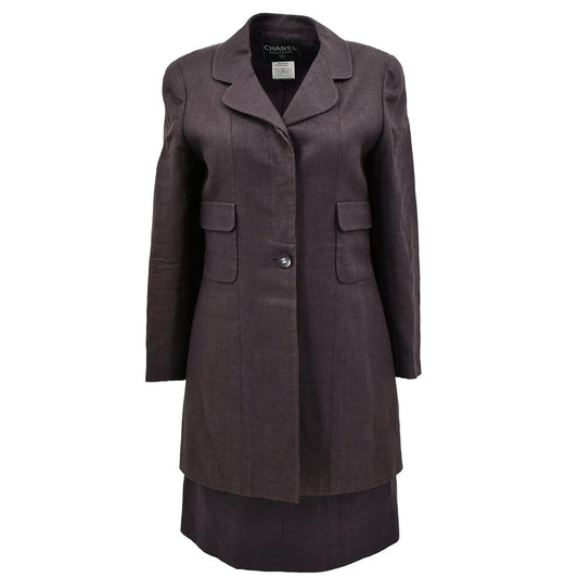 Chanel Spring 1998 Jacket Skirt Suit Brown #38