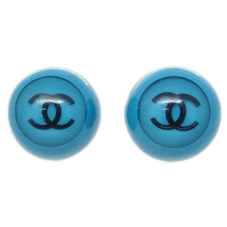 Chanel Blue Button Earrings Clip-On 01P