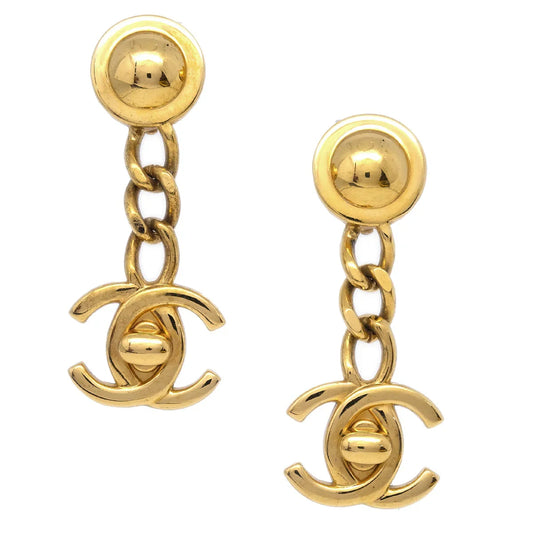 Chanel Dangle Turnlock Earrings Clip-On Gold 96A