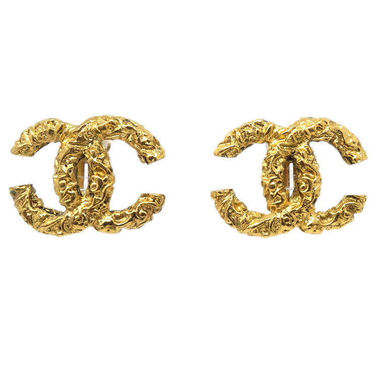 Chanel CC Earrings Clip-On Gold 93A